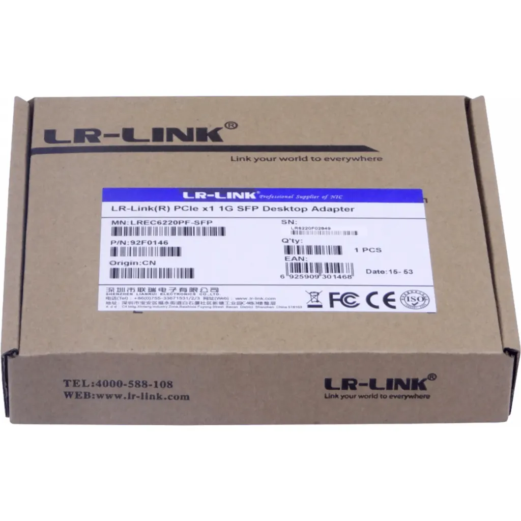 LRLINK PCIe-x1 1-SFP 1G NIC LREC6220PF-SFP Tarjeta para Servidor