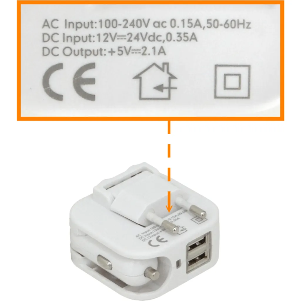 5V 2,1A 2-USB-AH Cargador 2-entradas 100-240V 12/24V-Auto req-cables
