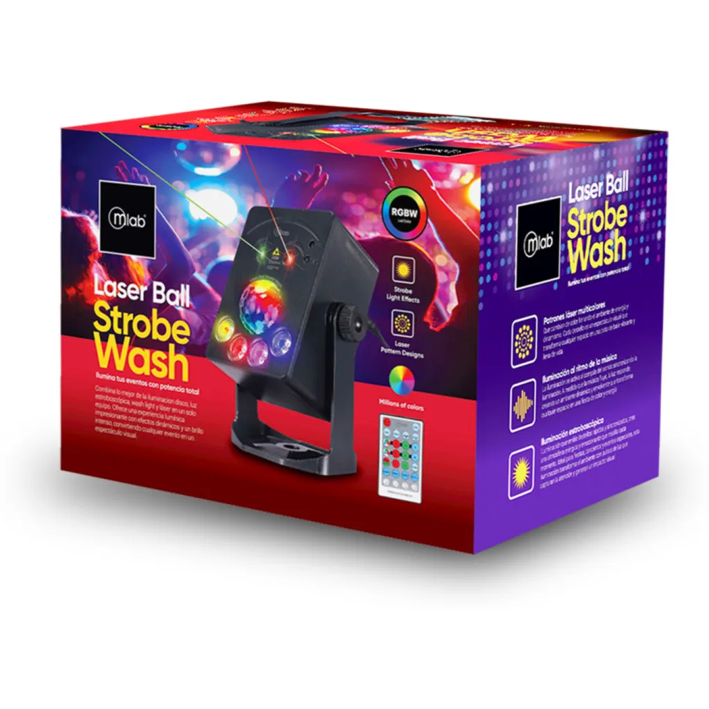 Imagen 2 de MLAB LUZ FIESTA LASER BALL STROBE WASH 5 LED MIC MUSIC RGBW 4 EN 1