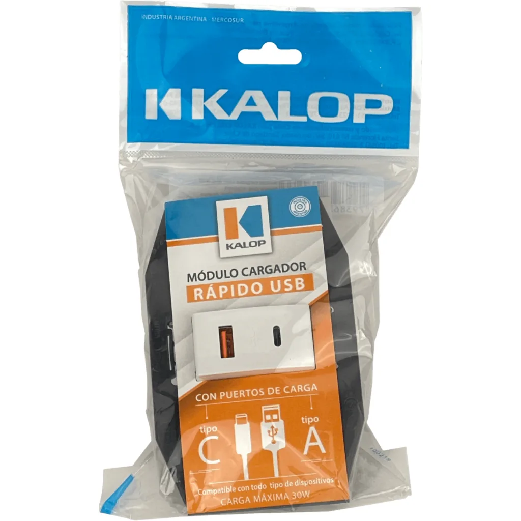 KALOP Type-C 1xUSB-C 1xUSB-A Total 3A 10W 100-240VAC Bastidor KS40493