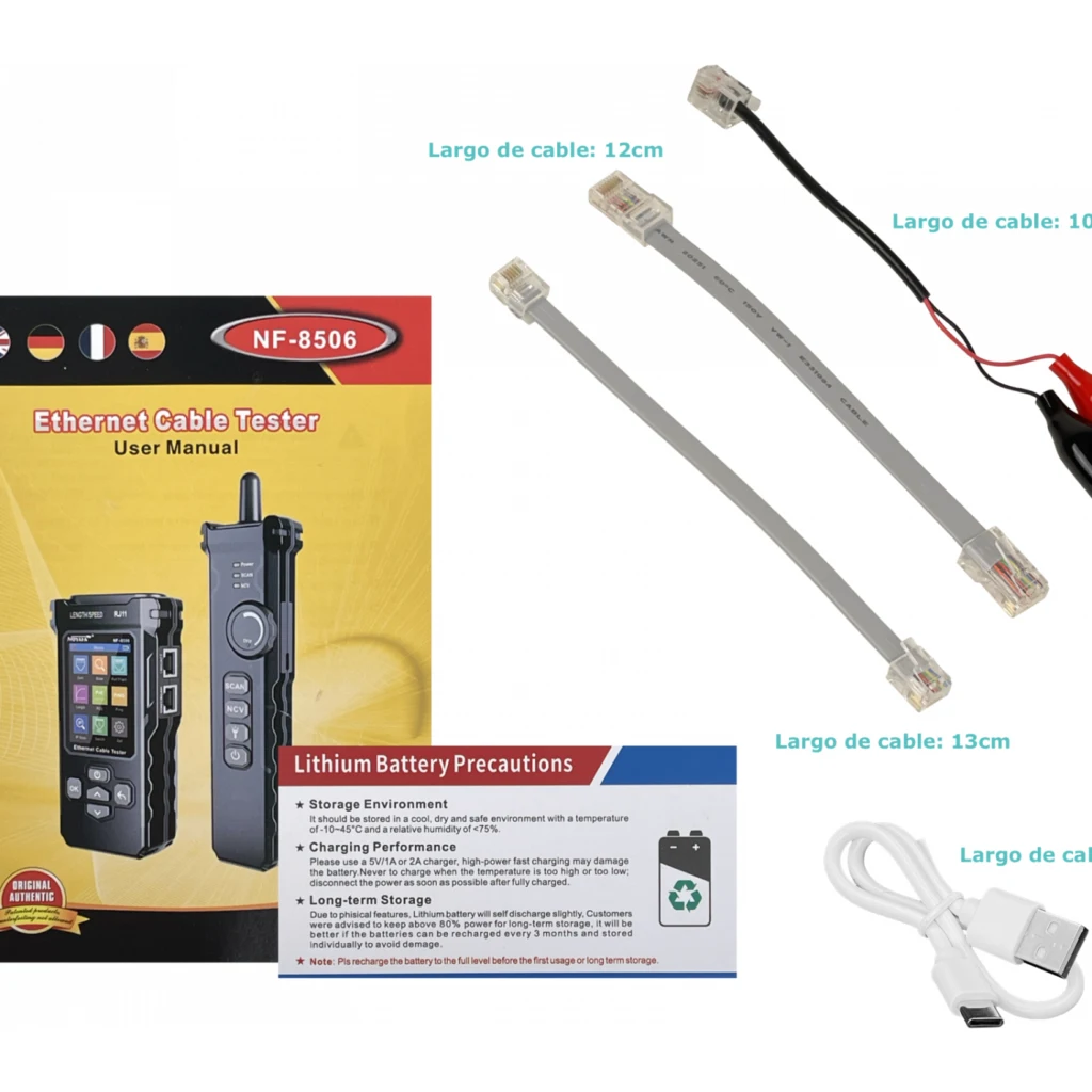 Imagen 2 de Tester de Red Digital NF-8506 RJ-45 RJ-11 PoE Recargable USB-C