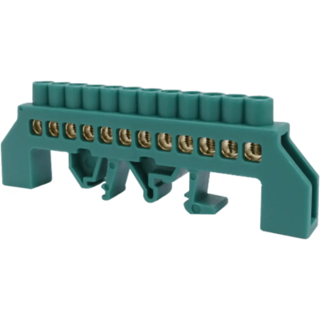 Imagen 2 de Regleta Verde 12-Conexiones 4mm Riel Din Distribucion Electrica