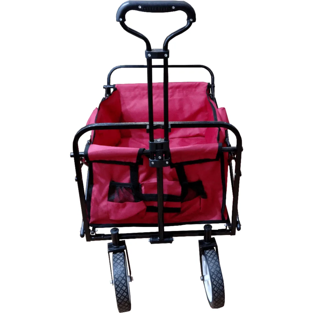 Imagen 3 de Carro Arrastre Manual Metal Tela-Rojo Plegable 4-Ruedas 70kg