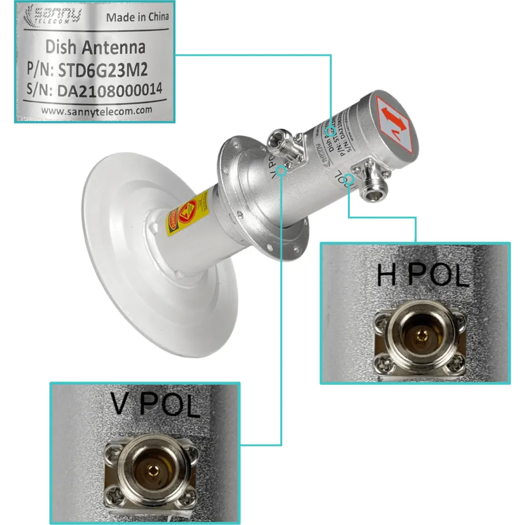 Imagen 3 de SANNY 4,9-6,5GHz 23dBi 2-N-H Slant-45o 2x2 Antena Dish