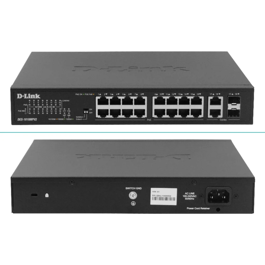 DES-1018MPV2 16 x 10/100 Mbps PoE + 2 x 10/100/100