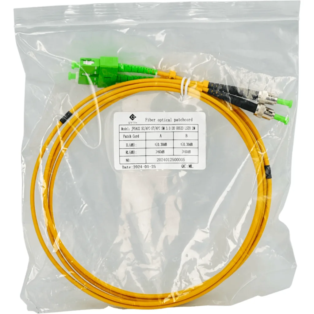 2mt SC/APC-ST/APC MonoModo SM Duplex Jumper Cable Fibra 9/125um 3mm