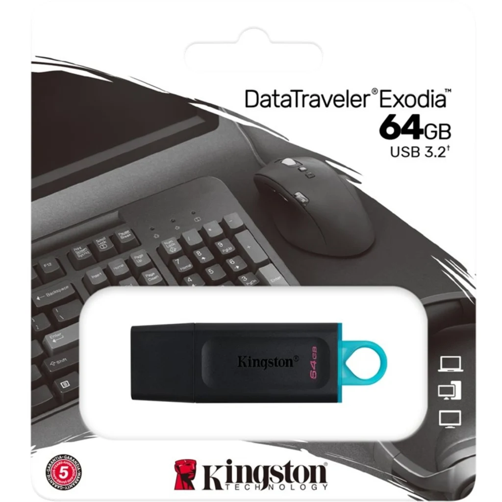 Imagen 5 de Pendrive 64GB Kingston DataTraveler Exodia USB3.2 G1 Lec100MB/s Esc30MB/s Negro
