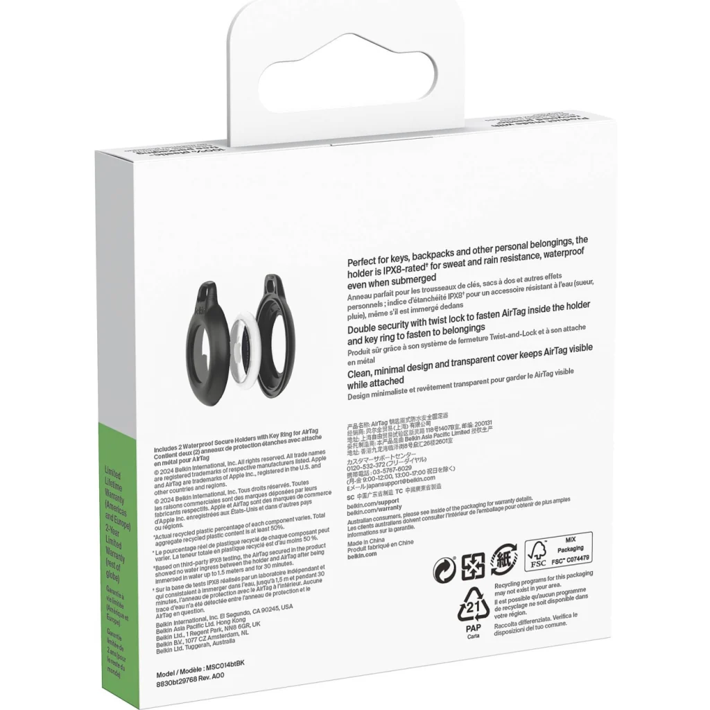 Imagen 4 de Pack de 2 llaveros para Airtag Belkin negro