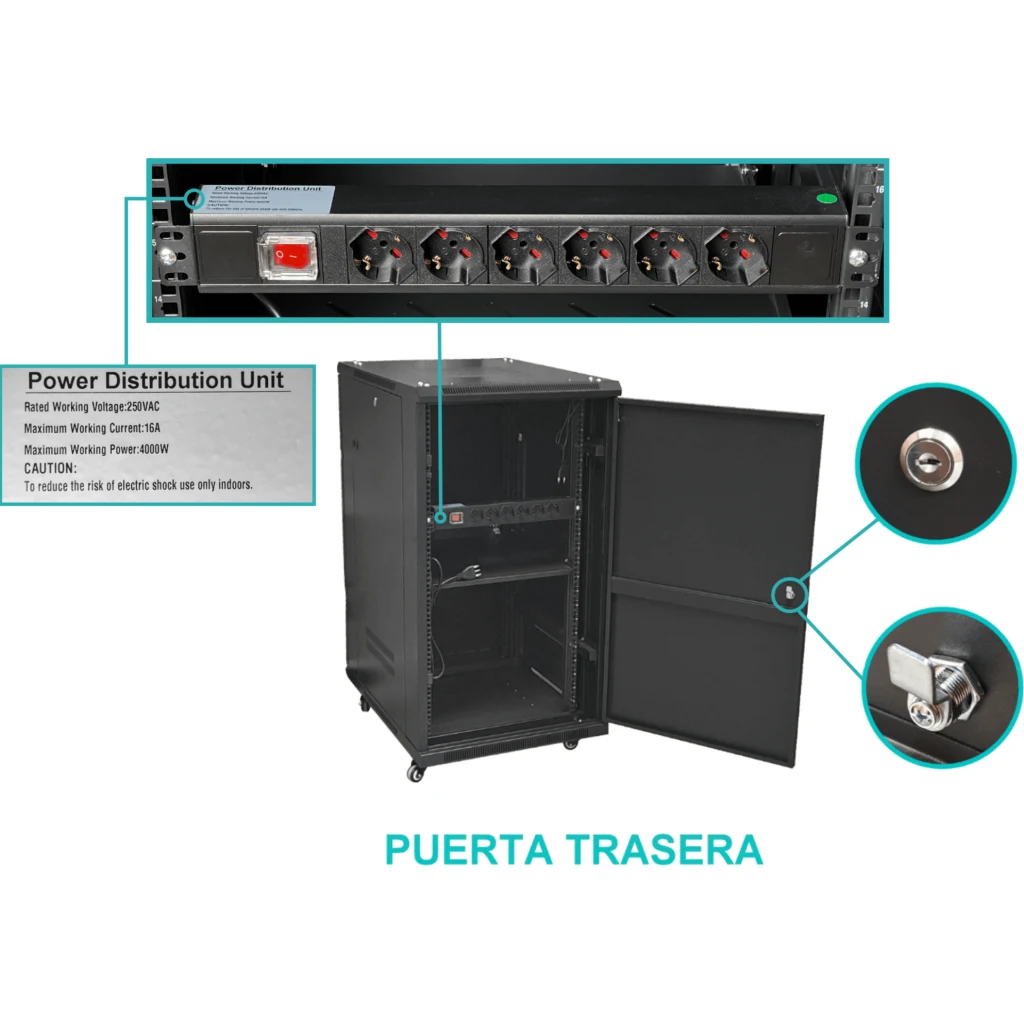 Imagen 1 de Rack 22U Ciego Fondo 80cm Ancho 19" Piso Ruedas Bandeja PDU
