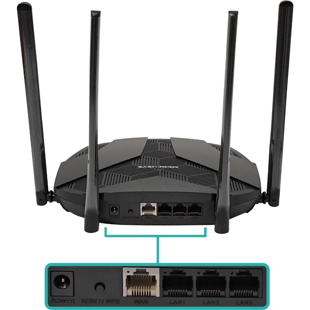 Imagen 1 de MERCUSYS WiFi6 AX1800 5GHz+2,4GHz 1201+574mbps 4-ant-fija 3-1000 1-WAN