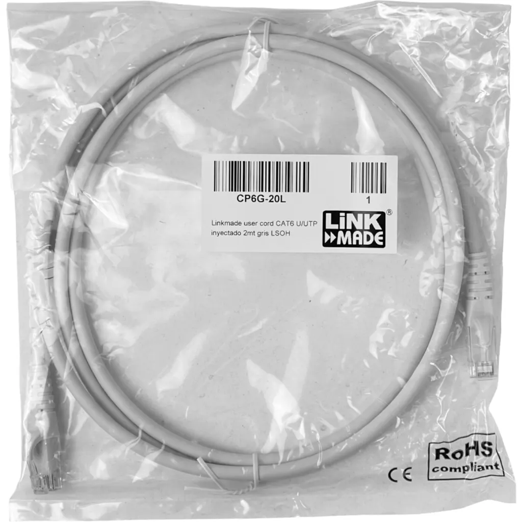 Cable de Red Linkmade CAT6 LSZH 2 Metros Inyectado Multifilar GRIS