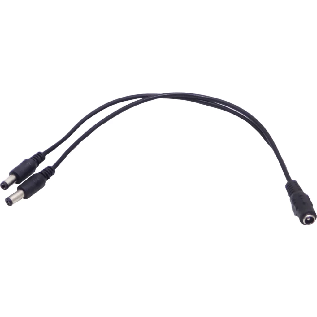 1-DC-H a 2-DC-M Cable Divisor 5,5x2,1mm Larg11mm 22cm+22cm Negro