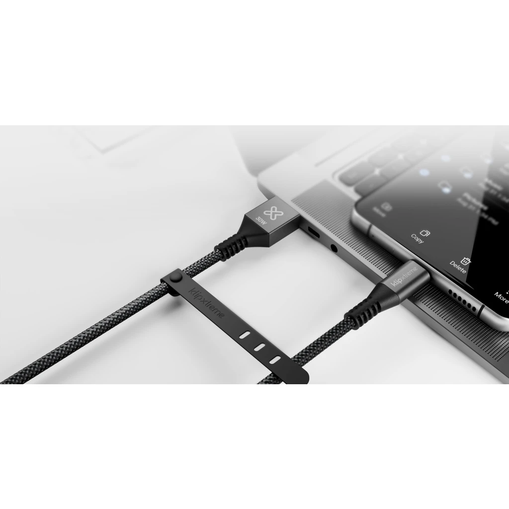 Imagen 8 de Klip Xtreme - USB cable - 24 pin USB-C - 9 pin USB Type A - 3 m - Black - 30W Braided Fast charging