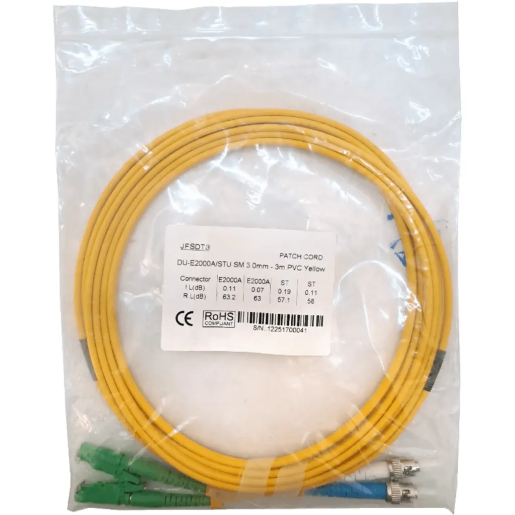 Imagen 1 de 3mt E2000/APC-ST/UPC MonoModo SM Duplex Jumper Cable Fibra 3.0mm 9/125