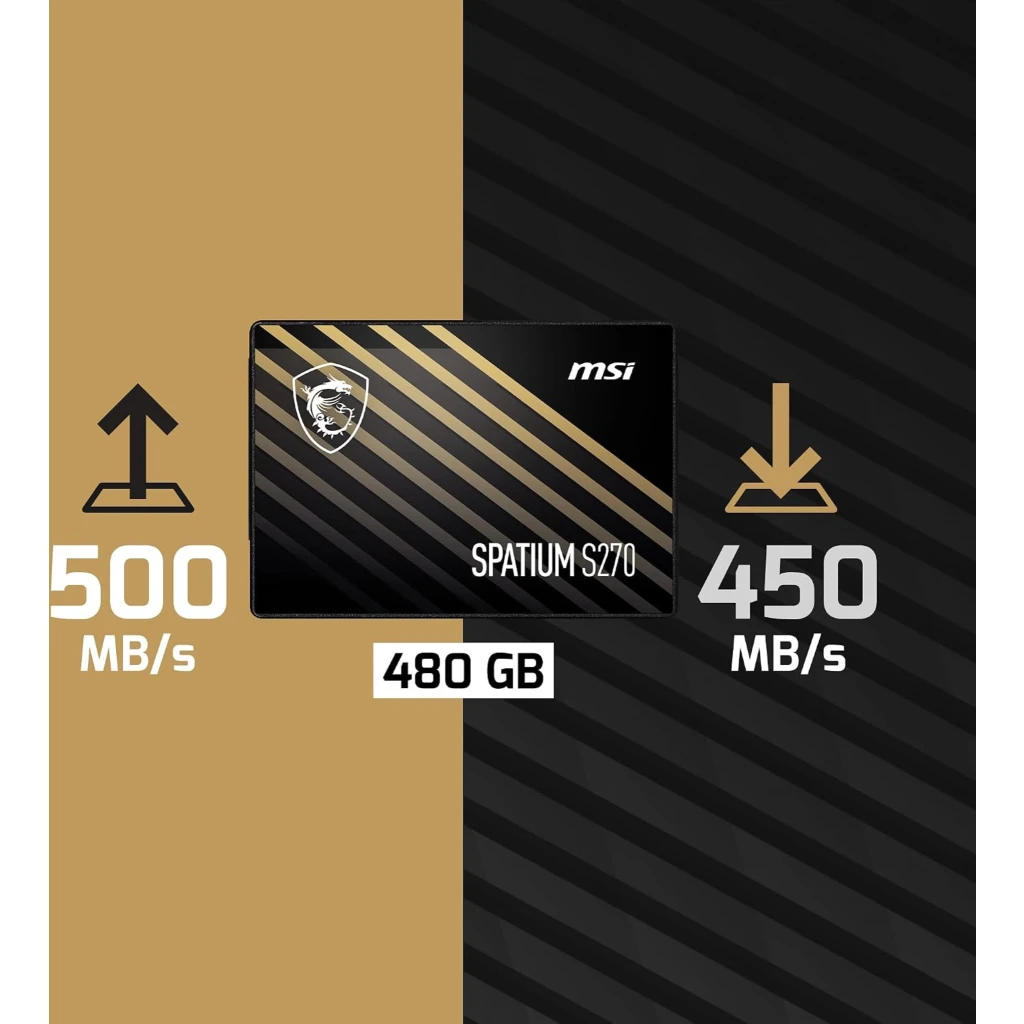Imagen 1 de Unidad SSD MSI Spatium S270 480GB 2.5" 7mm SATA 3D NAND Lectura Hasta 500Mbps