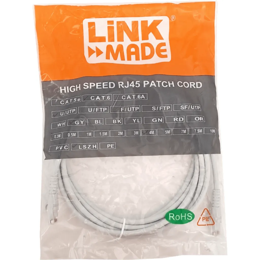 Imagen 1 de LINKMADE 4mt Cat6 U/UTP Gris LSZH Cable Patch Inyectado Multifilar