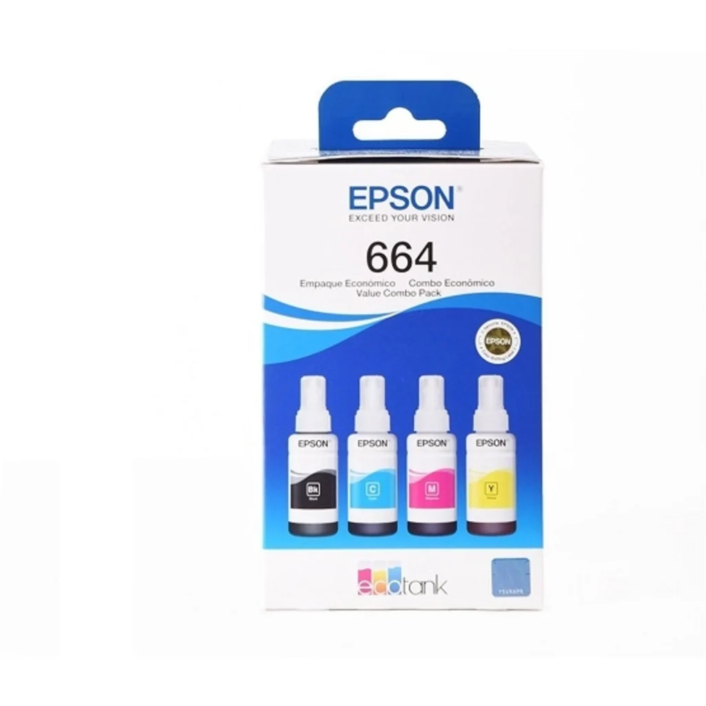 Pack 4x Botella de Tinta Epson T664 BCMY, L110 L210 L355 L455 L555 L655, 4000Pág
