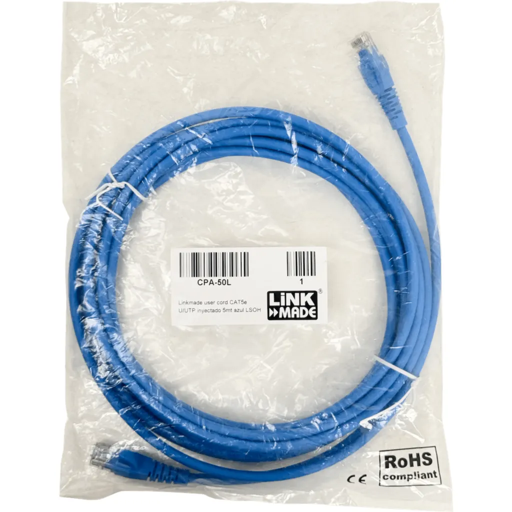 Imagen 4 de LINKMADE 5MT CAT5E AZUL LSZH CABLE PATCH INYECTADO MULTIFILAR