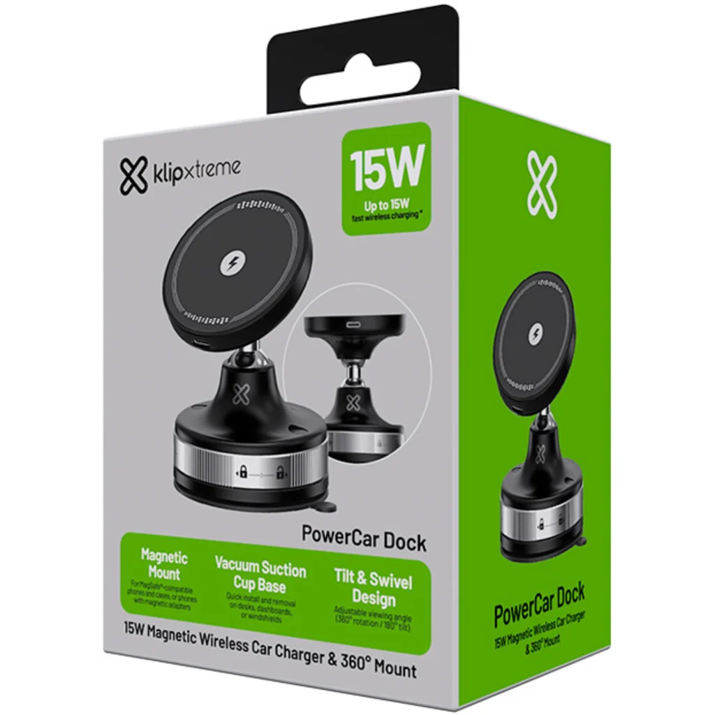 Imagen 13 de Klip Xtreme - Car wireless charging holder - 15 Watt - 24 pin USB-C - Cellular phone / Wireless earbuds / Apple AirPods / Apple Watch - Wireless - Para Smartphones - Vacuum Articulated