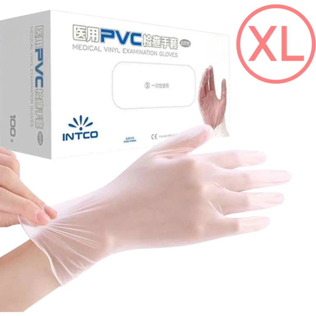 100-unids Talla-XL 50-pares Guantes PVC Blanco Desechable Extra-Large