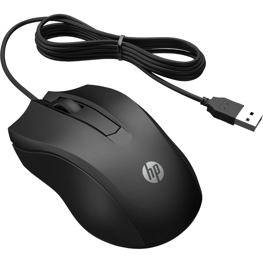 Imagen 1 de Mouse Alámbrico HP Wired 100, óptico 1600dpi 3 botones Ambidiestro USB Negro