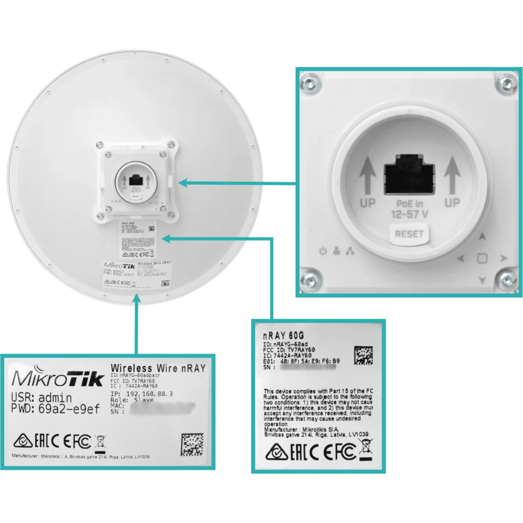 Imagen 1 de MIKROTIK 2-unid Puente-1500m 261mm 60GHz 802.11ad 1-1000 OS-L3 inc24V