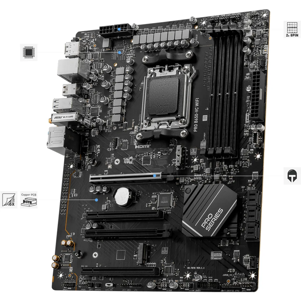 Imagen 8 de Tarjeta Madre MSI PRO B650M-VC AM5 4*DDR5  HDMI DP WIFI 6E ATX BULK (SIN CAJA)
