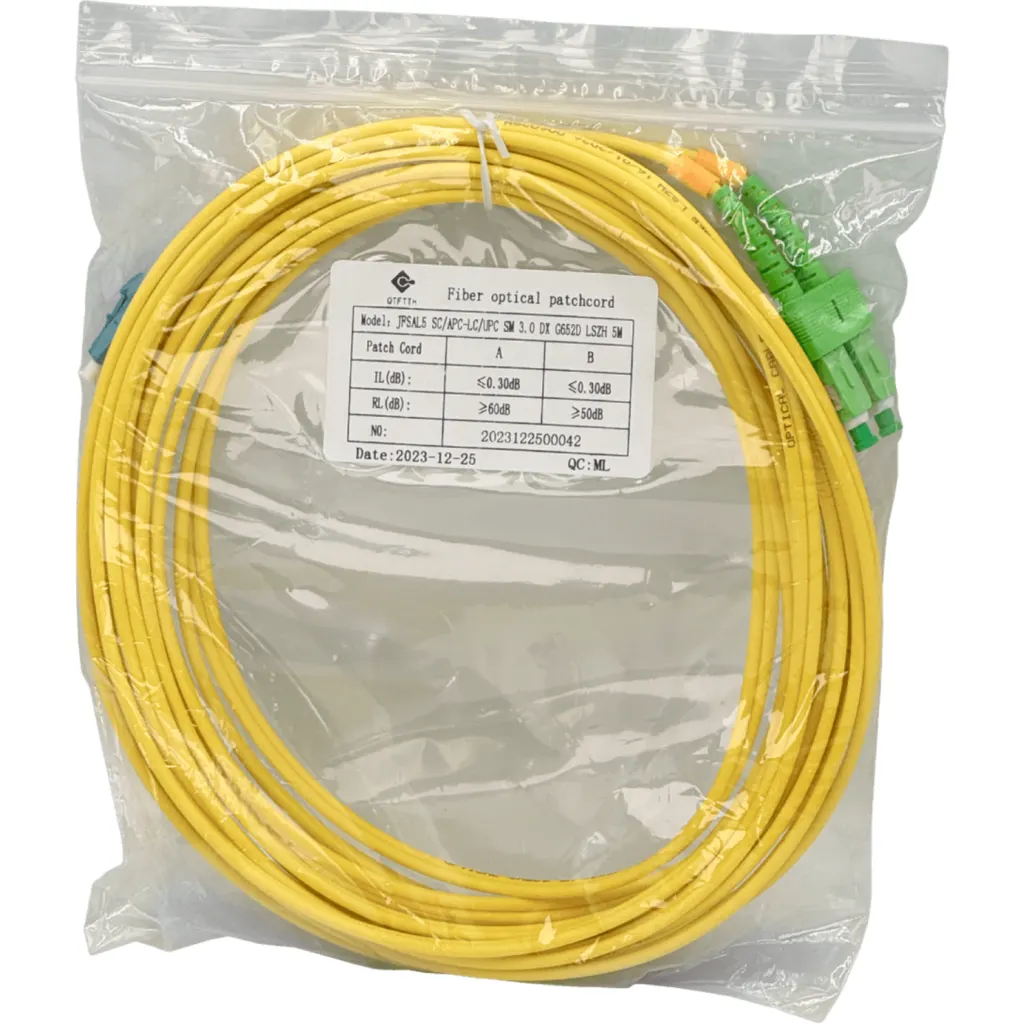 5mt SC/APC-LC/UPC MonoModo SM Duplex Jumper Cable Fibra 9/125um 3mm