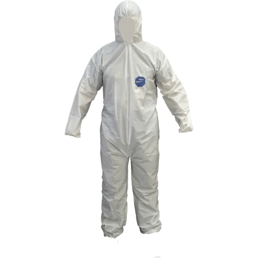 Talla-L Buzo Desechable Blanco Polipropileno con Cierre Gorro