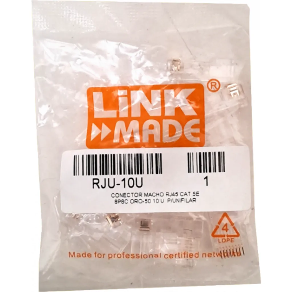 Imagen 3 de Conector RJ-45 Macho CAT5E 10-UNIDS P/UNIFILAR - LINKMADE