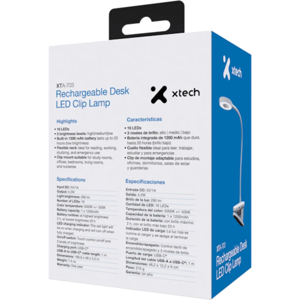 Imagen 13 de Xtech - Rechargeable Desk LED Clip Lamp - XTA-703