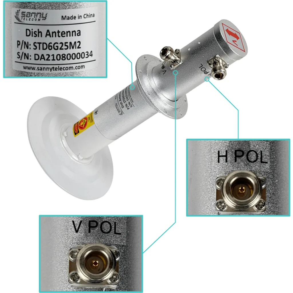 Imagen 2 de SANNY 4,9-6,5GHz 25dBi 2-N-H Slant-45o 2x2 Antena Dish