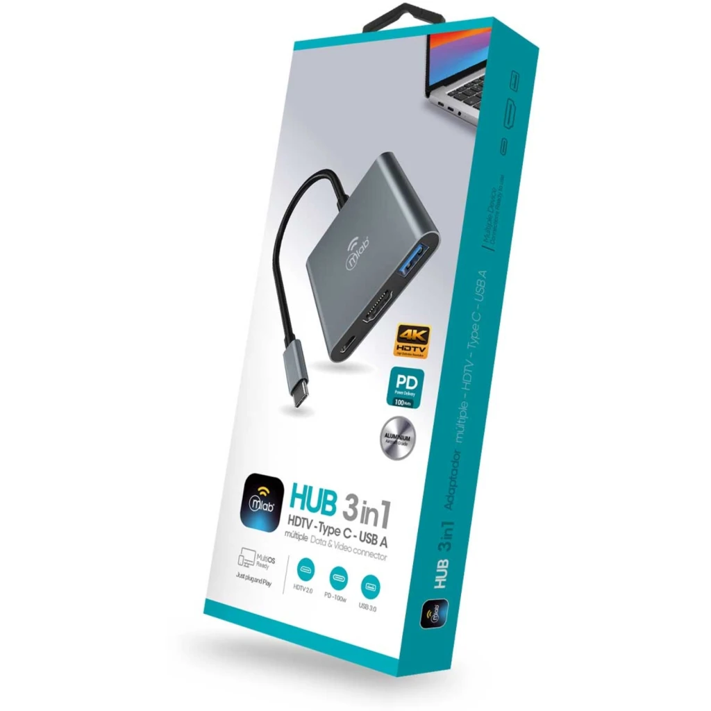 Imagen 2 de MLAB HUB ADAPTADOR 3 EN 1 TYPE-C A HDMI + 1PD100W + 1USB3.0