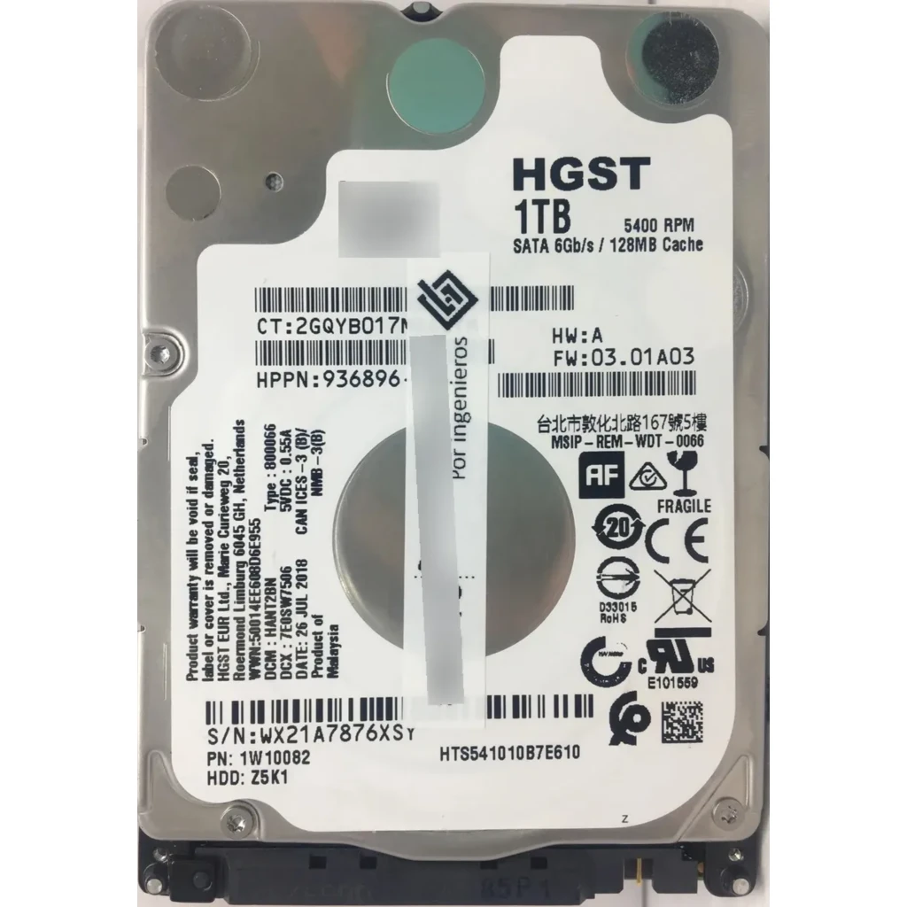 Disco Duro HGST Travelstar Z5K1 1TB 2.5" 7mm 5400RPM SATA III 6GB/s 128MB (Reacondicionado)