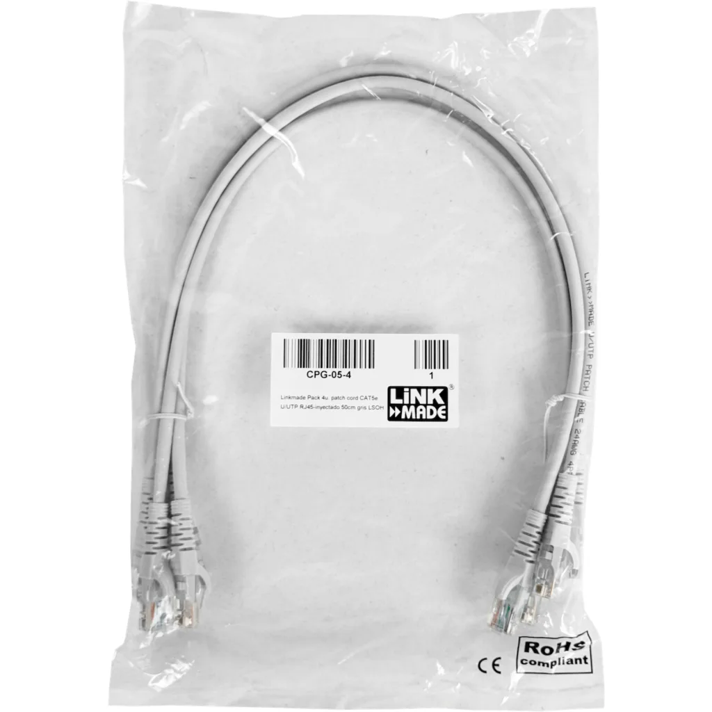 Imagen 3 de LINKMADE 4UN 50CM CAT5E GRIS LSZH CABLE PATCH INYECTADO MULTIFILAR