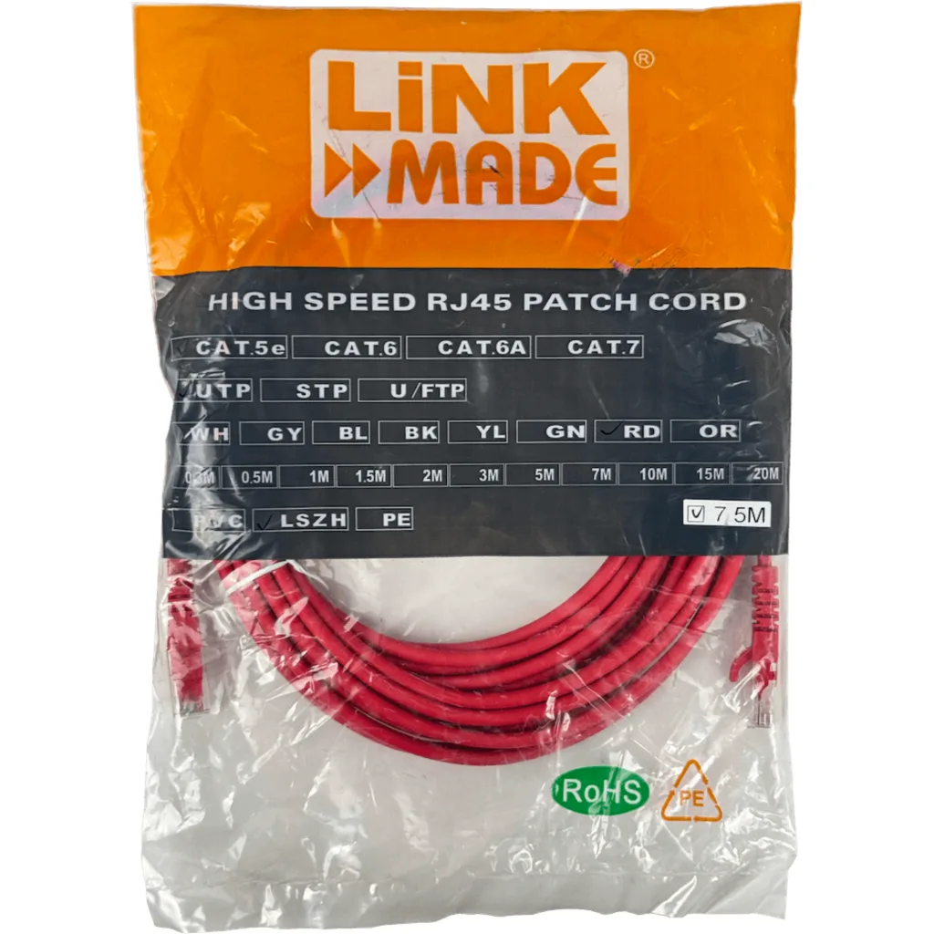 Imagen 4 de LINKMADE 7,5MT CAT5E ROJO LSZH CABLE PATCH INYECTADO MULTIFILAR 7.5