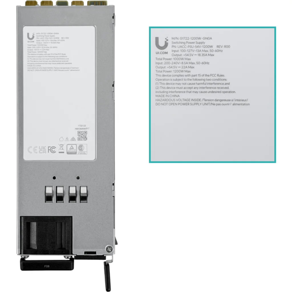 Imagen 3 de UBIQUITI 54V 1200W 18,35A C14 100-240VAC p/ECS-24-PoE ECS-48-PoE EAV