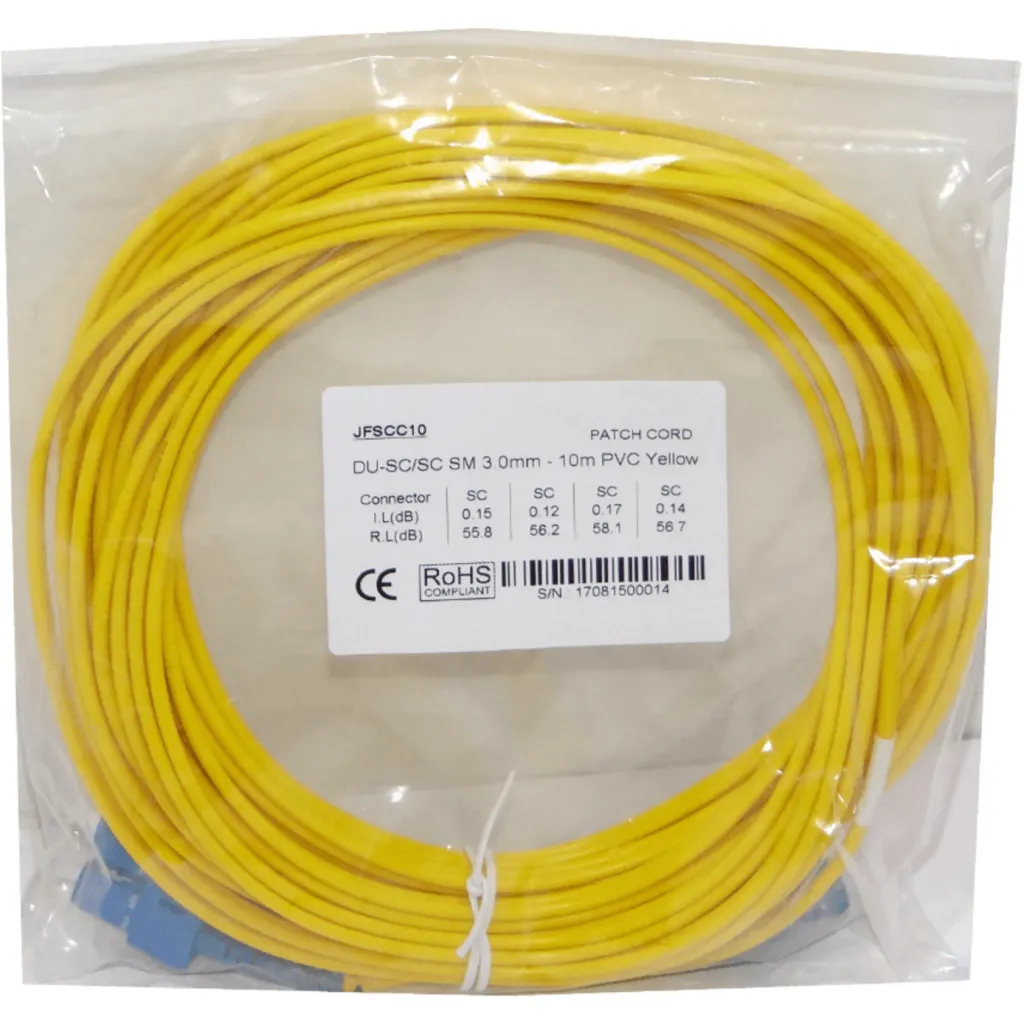 10mt SC-SC/UPC MonoModo SM Duplex Jumper Cable Fibra 9/125um 3mm