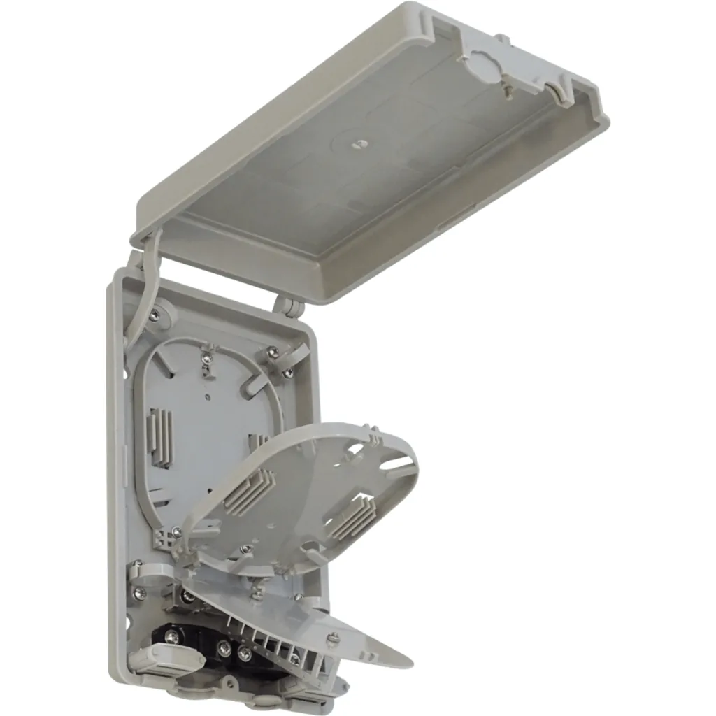 24-Manguito 8-CL-Rectangular IP52 Caja Gris Terminacion Fibra NAP