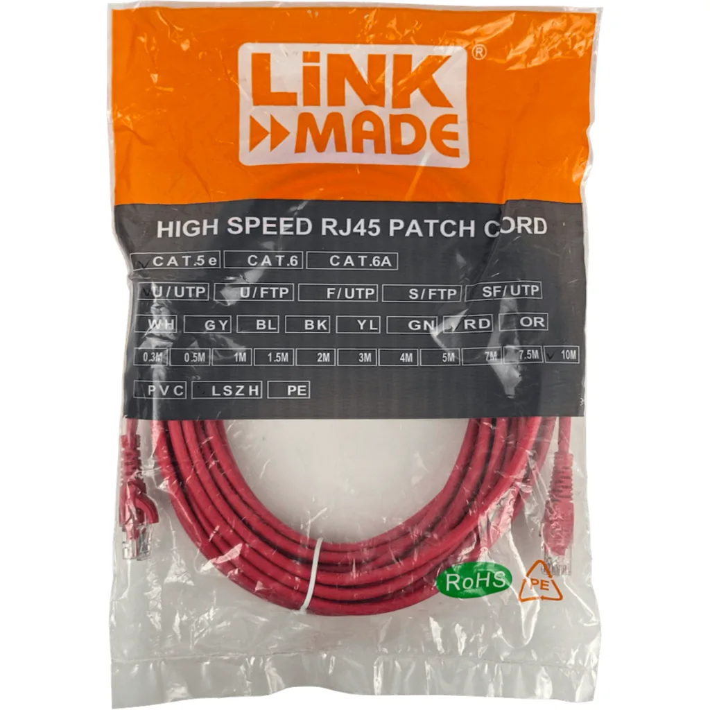 Imagen 2 de Cable de Red Linkmade Categoria 5e Rojo Longitud 10 metros Patch Inyectado Mult.