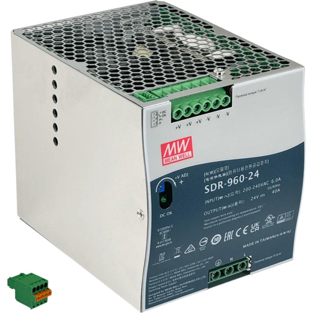 Imagen 5 de MEANWELL 24VDC 960W 40A Ajustable Ancho-110mm Riel-DIN Fuente-Poder
