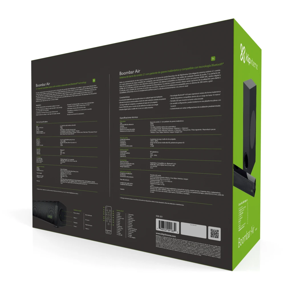 Imagen 4 de Parlantes Soundbar KlipX KSB-301, 2.1ch 200W Subwoofer Bluetoth HDMI Ópt Aux USB