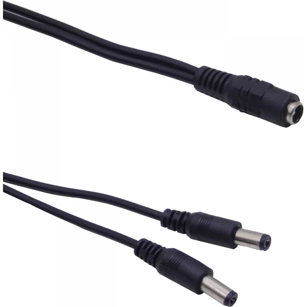 Imagen 1 de 1-DC-H a 2-DC-M Cable Divisor 5,5x2,1mm Larg11mm 22cm+22cm Negro