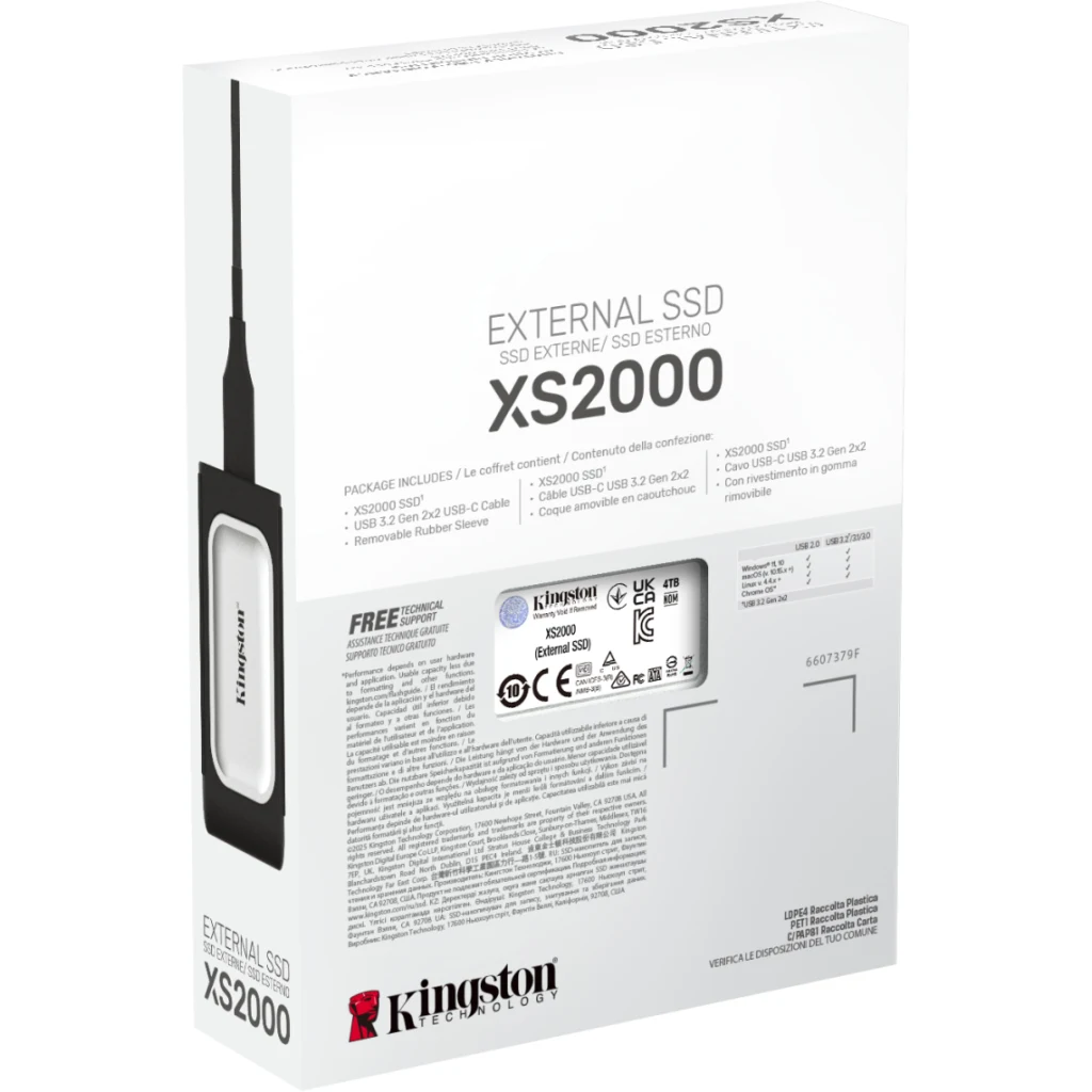 Imagen 6 de Unidad SSD Externo Kingston XS2000, 4TB USB-C 3.2 Gen 2x2 Lec2000MBs Esc2000MBs