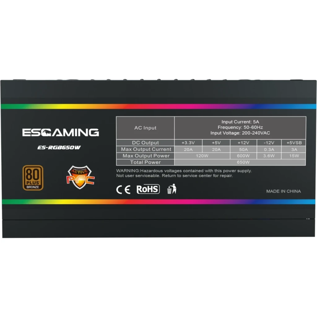 Imagen 7 de FUENTE PODER 650W/80 PLUS BRONZE CERTIFICADA ES-RGB650W ESGAMING