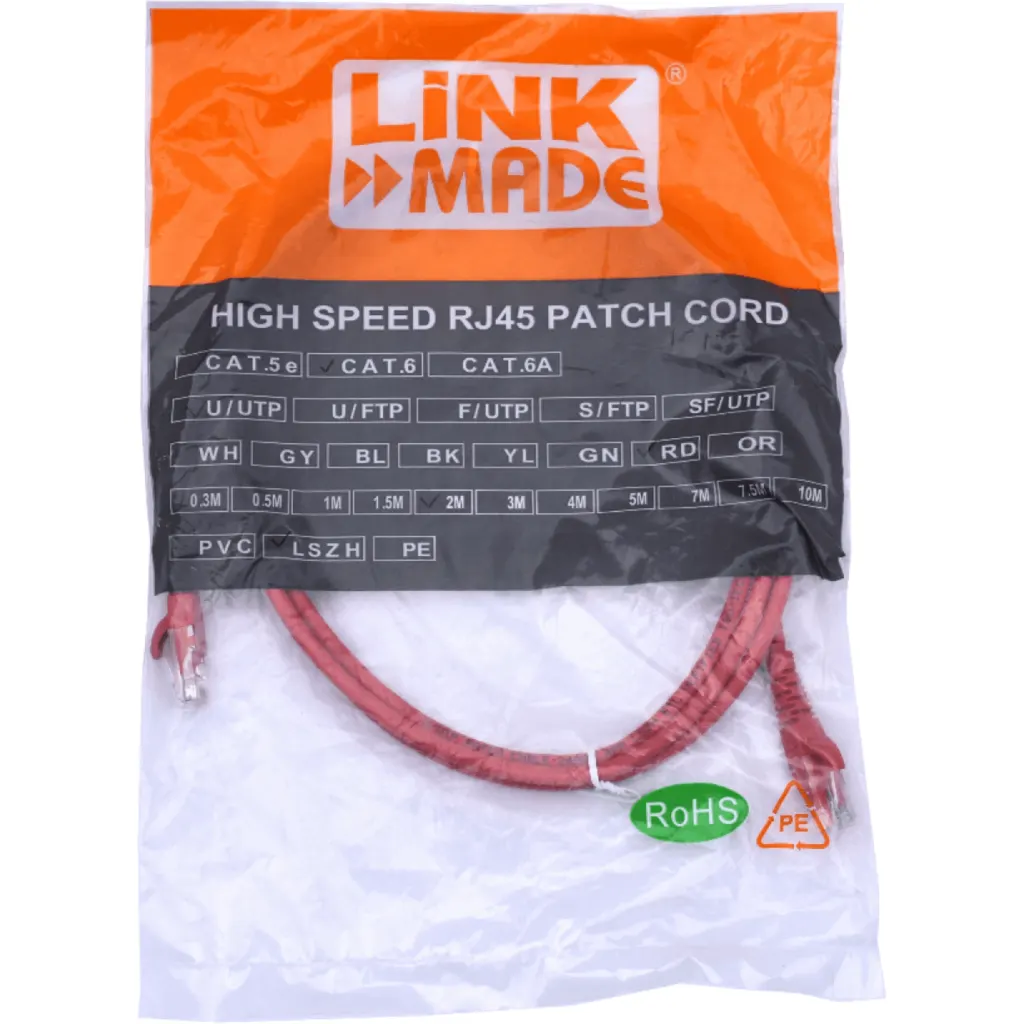 LINKMADE 2MT CAT6 ROJO LSZH CABLE PATCH INYECTADO MULTIFILAR