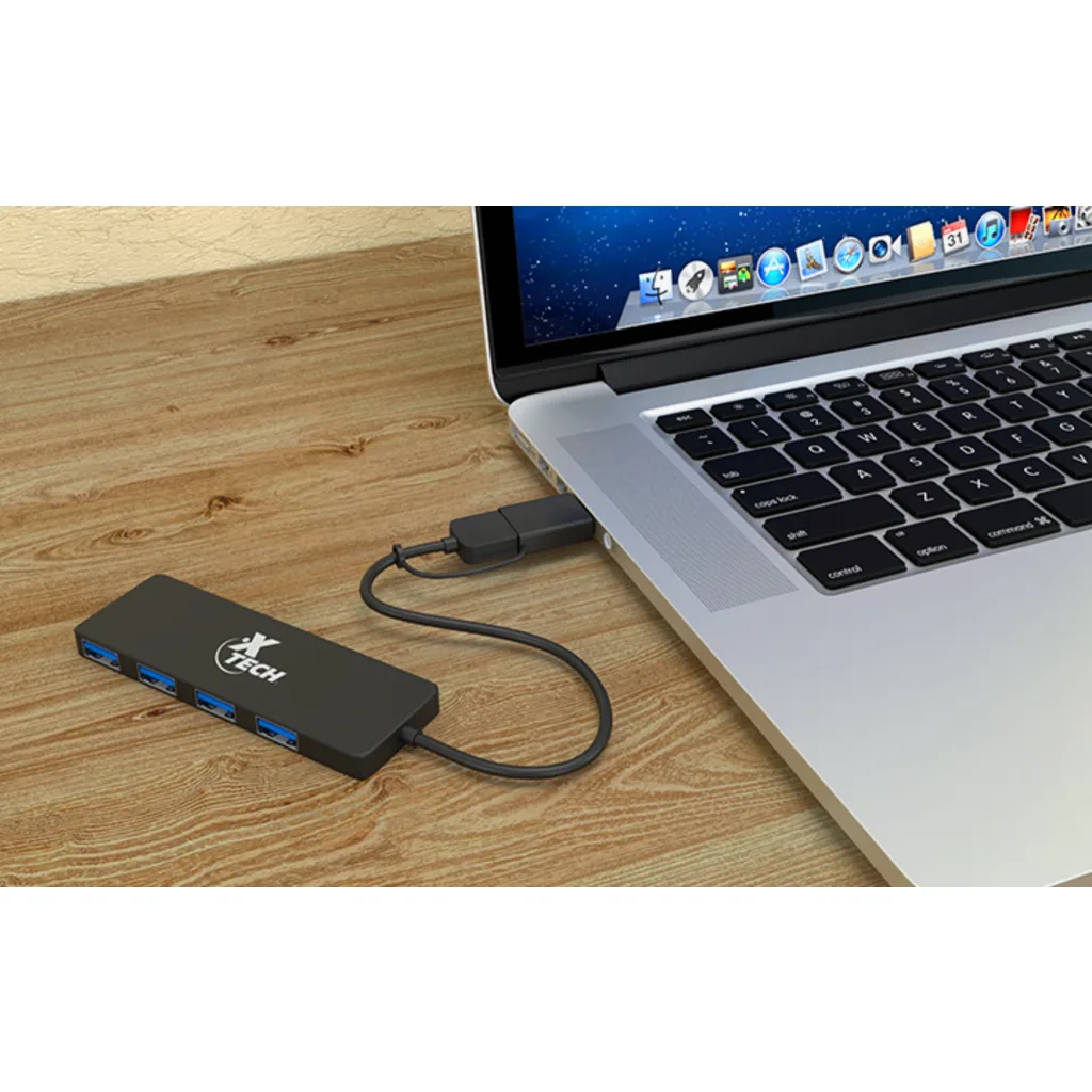 Imagen 1 de HUB USB XTech XTC-390 c/adpatador USB Tipo-C y USB-A, 4 Puertos USB 3.0