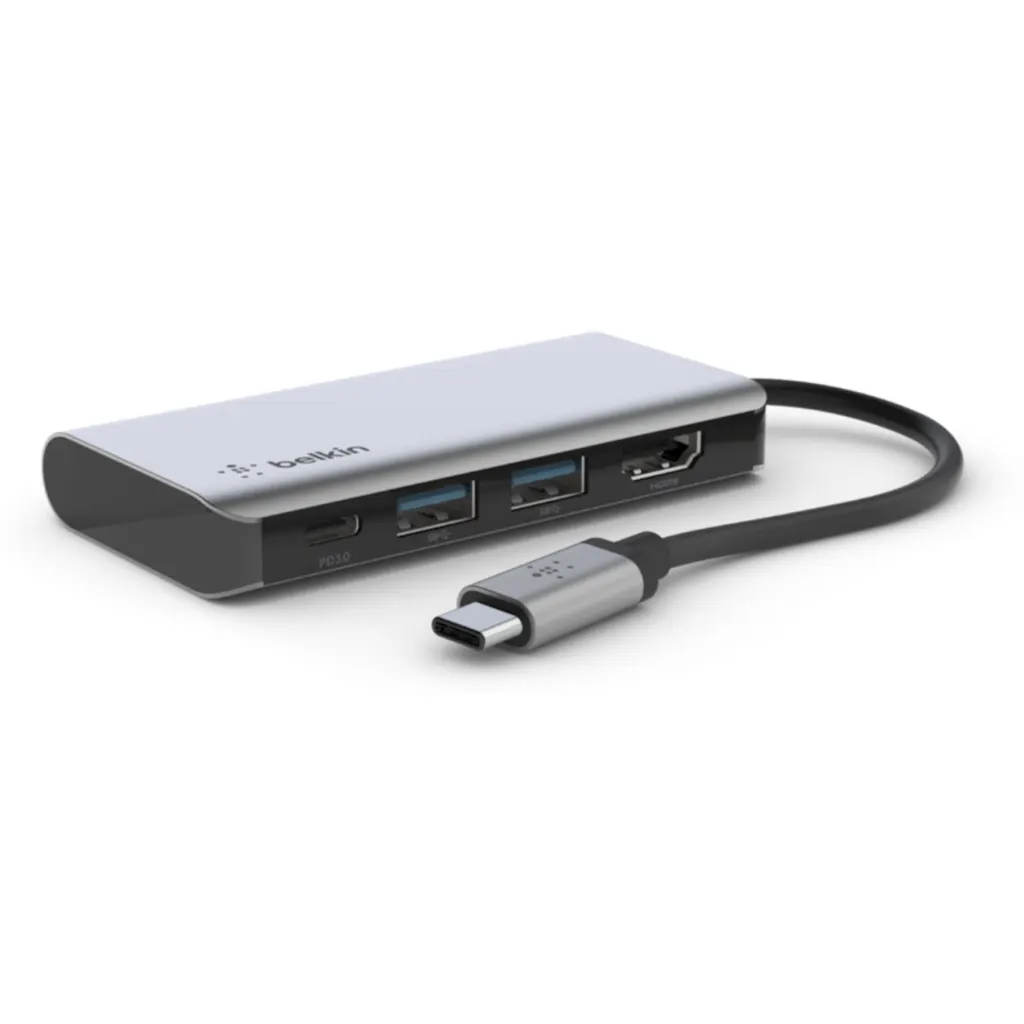 Adaptador Multipuertos Belkin 4in1 USB-C a Prts USB-C PD 3.0, 2*USB-A, HDMI 4K