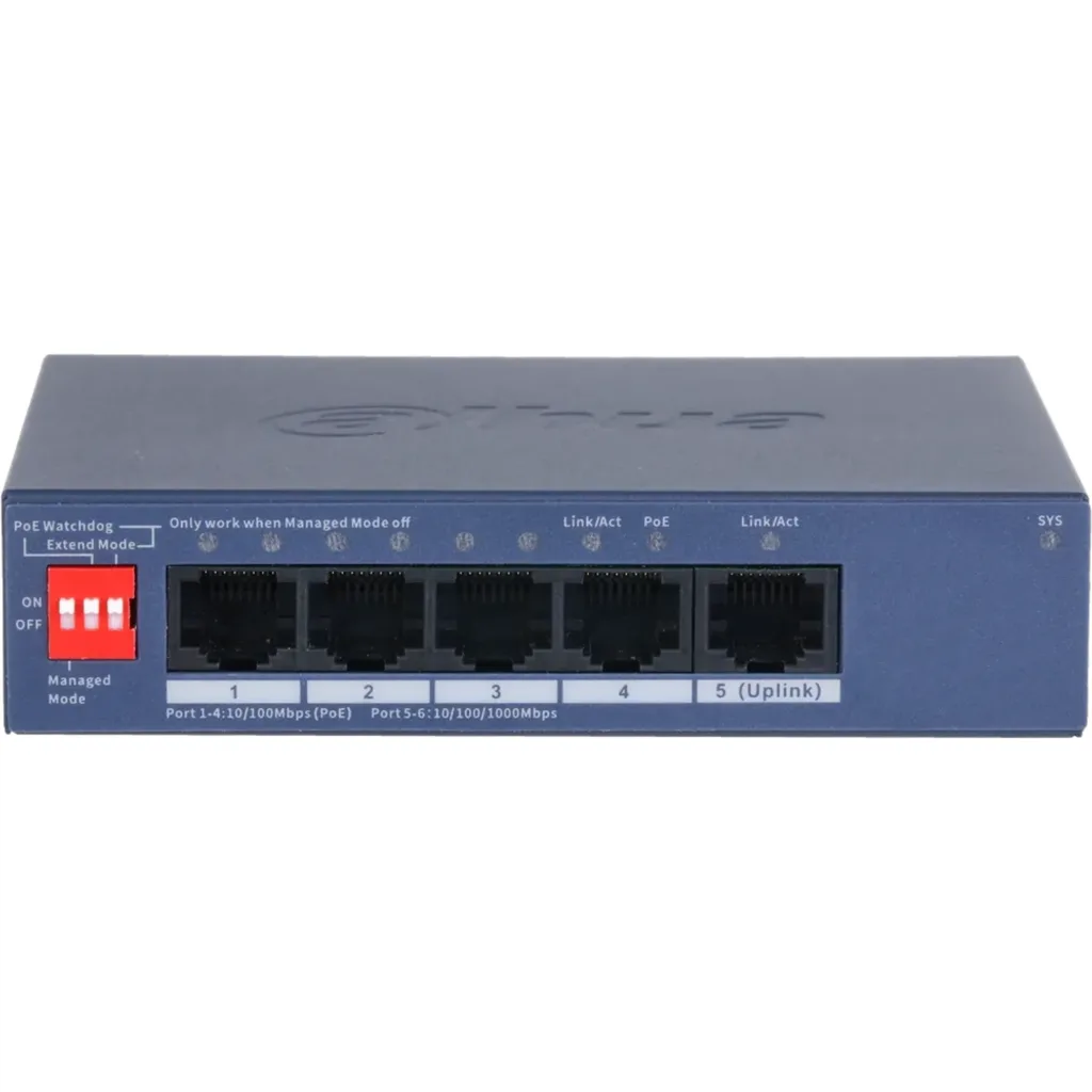 Imagen 1 de Switch PoE Dahua DH-CS4005-4ET1GT-36 5 Puertos Cloud Managed 36W VLAN