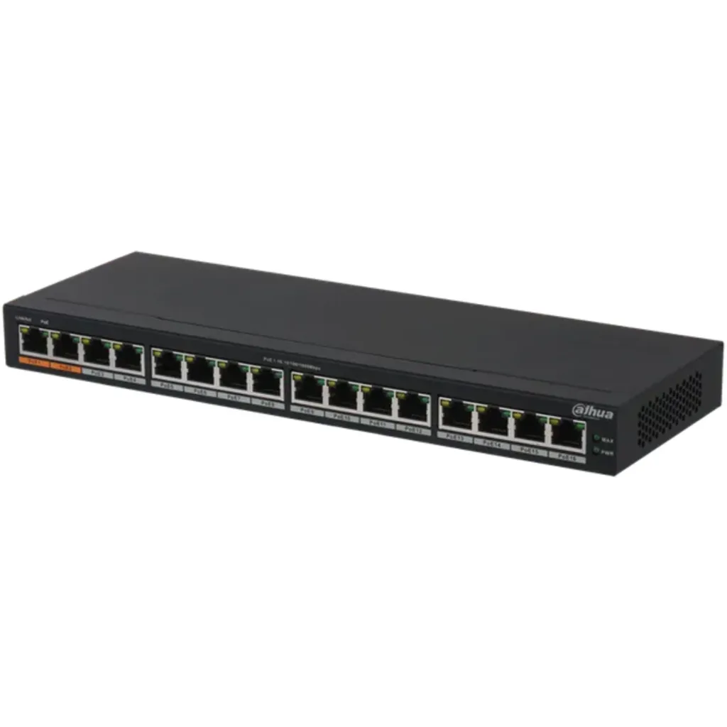 DH-PFS3016-16GT-190. SWitch PoE 16 puertos Gb 2 puertos Hi-PoE Standard, 190W.